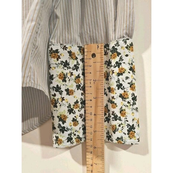 Paul Smith Italy Roll-Up Long Sleeve Shirt Contrast Cuff MED Gray Plaid Floral - Picture 8 of 12